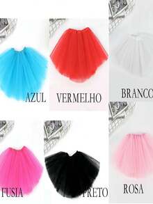 Saia De Tule Tutu Lisa Para Festa Carnaval Halloween 40cm 30cm Branco - Branco - Visão 2