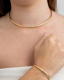 Choker Set With Hoop And Smooth Adjustable Bracelet 18K Gold Plated - D France Semijóias - Gold - View 1