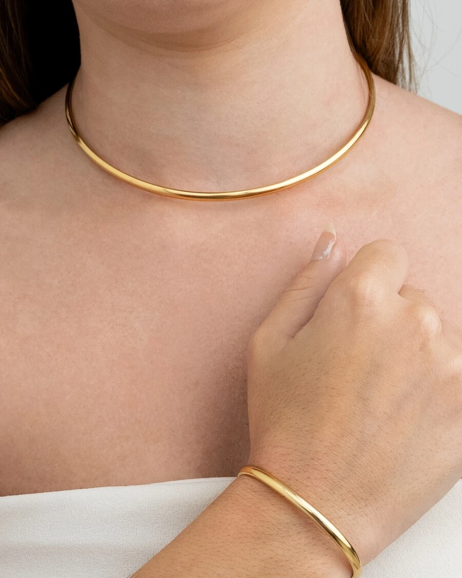 Choker Set With Hoop And Smooth Adjustable Bracelet 18K Gold Plated - D France Semijóias - Gold - View 1