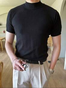 Men's T-Shirt Solid Turtleneck Neck Knitted Tops - 黑色 - 查看 6