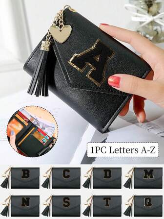 S Black Pu Leather Short Coin Pouch With Heart And Tassel Accessories With Black Towel Embroidery Initials A-Z Multifunctional Wallet Coin Wallet For Driving License Wallet Large Capacity Rfid Blocking Secure Id S Perfect Anniversary Birthday Gift For Him Card Case Gifts Autumn Matching Christmas Birthday Halloween Party Gifts Card Holder Card Holder Wallet Business Card Holder Credit Card Holder Card Holder Women For Women Mini Wallet Card Wallet