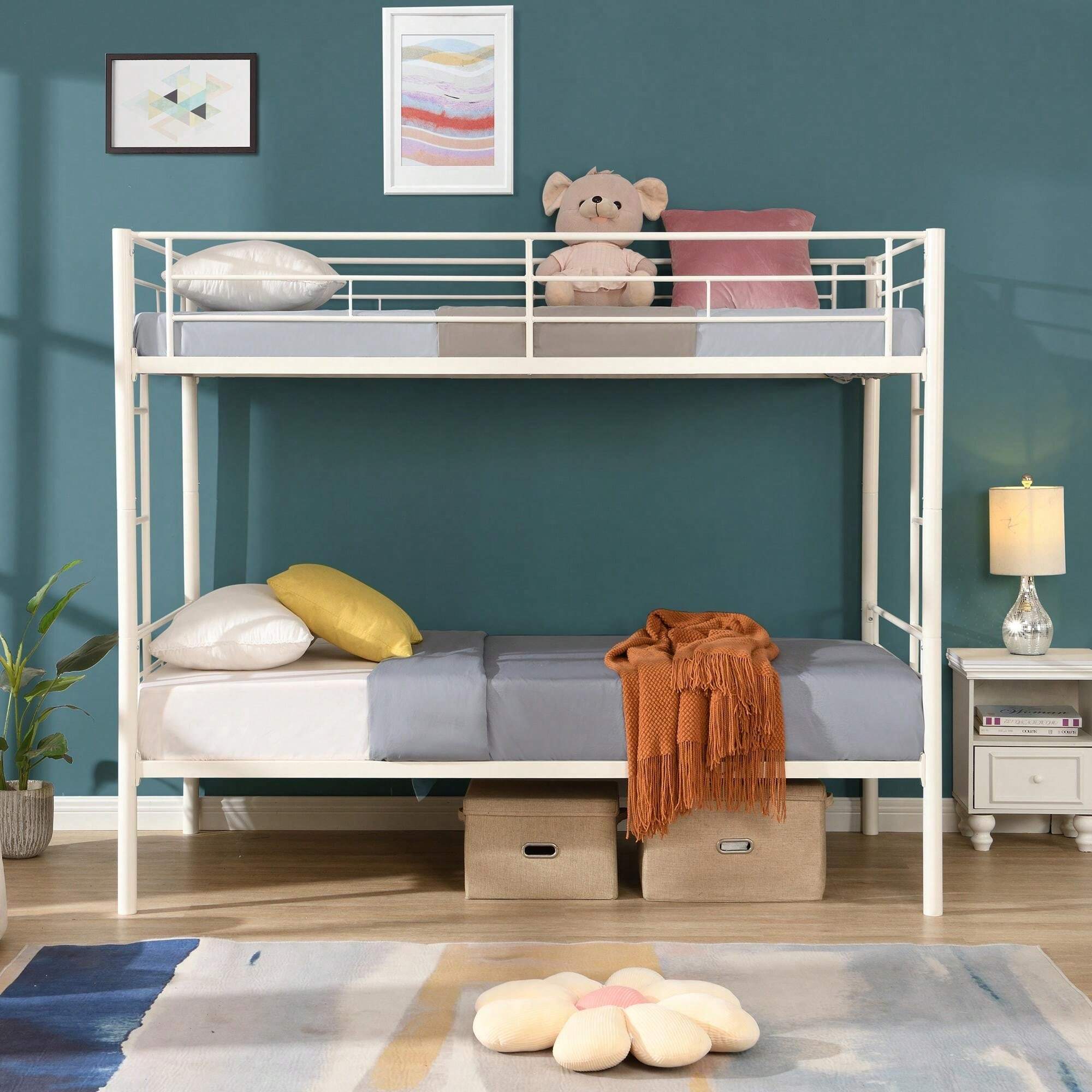 FUNIDEE FUNIDEE Twin Over Twin Metal Bunk Bed, Metal Bed Frame With