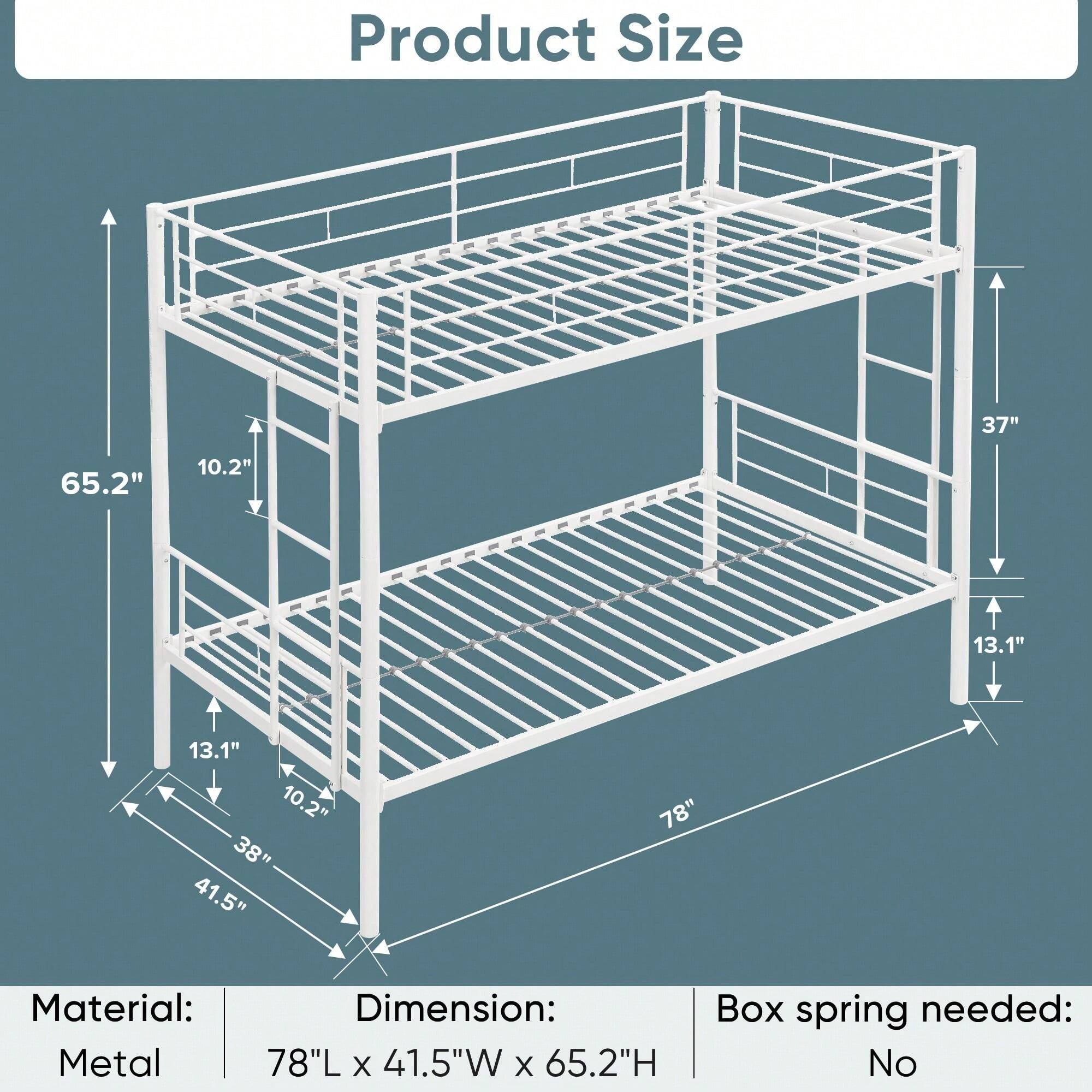 FUNIDEE FUNIDEE Twin Over Twin Metal Bunk Bed, Metal Bed Frame With