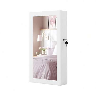 SONGMICS Wall-Mounted Jewellery Cabinet, Mirror With Storage, Lockable Mirrored Cabinet, Jewellery Organiser With Mirror, Space-Saving