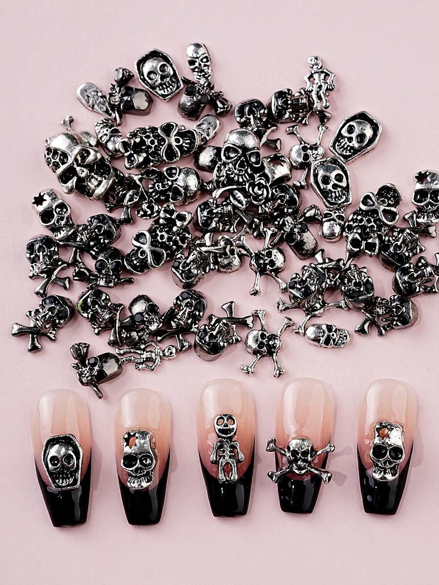 Halloween 10 món đồ trang trí móng tay Gothic cổ điển, đá quý kim loại hình đầu lâu trang trí móng tay DIY, phụ kiện trang trí móng tay bằng đá quý (Giao hàng ngẫu nhiên)