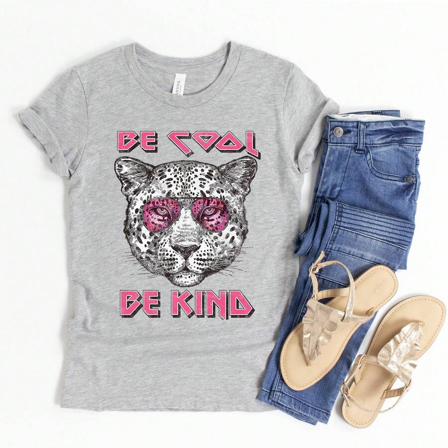 Sea genial, sea amable. Leopardo | Cuello redondo de manga corta para jóvenes