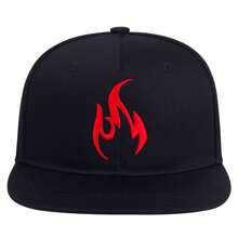 1Piece Men Flame Embroidered Hip Hop Hat Outdoor Adjustable Sunscreen Leisure Hat Spring Summer Travel Tourism Beach Vacation - 黑紅 - 查看 2