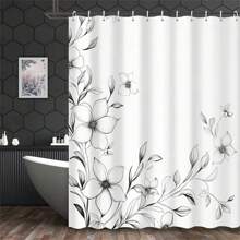 Floral Shower Curtain - Stunning Black And White Modern Flower Design, Water-Resistant And Machine Washable Polyester Fabric, Grommet Top, Unlined Woven Bath Curtain For Bathroom Decor With 12 Hooks Summer Bathroom Accessories Back To School
