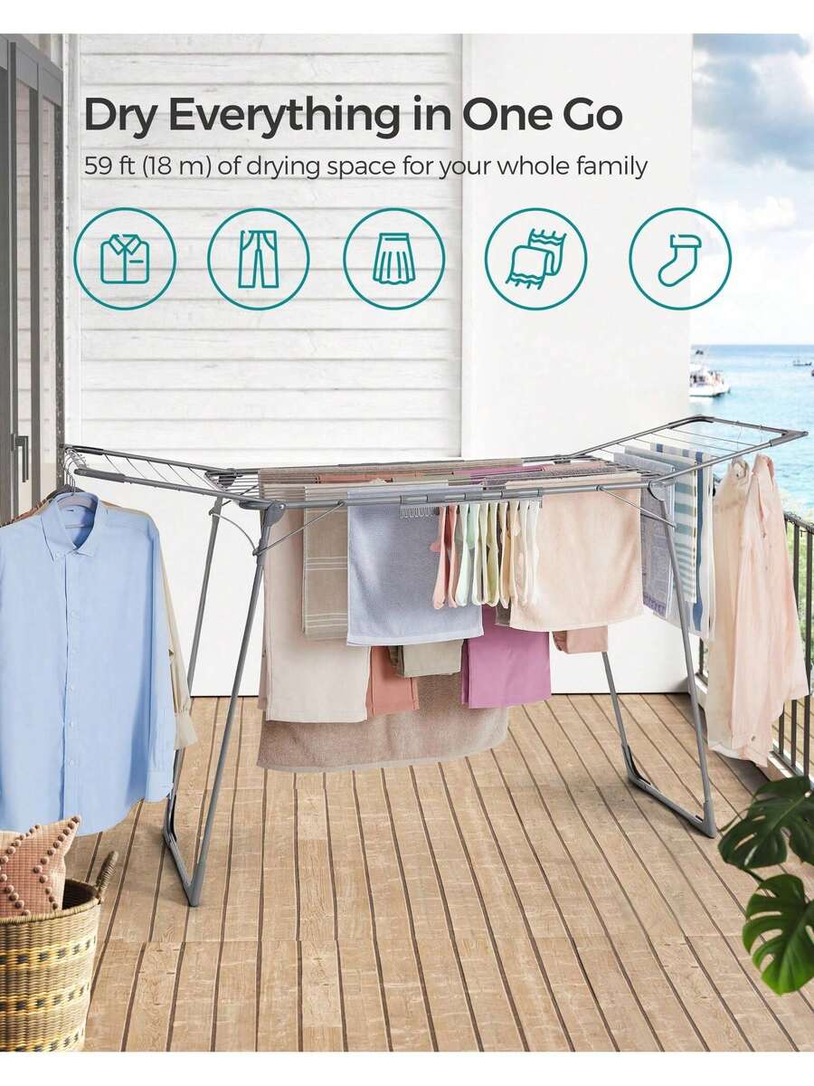 SONGMICS Clothes Drying Rack, 56.5 X 173 X 96.5 Cm Winged Clothes Airer