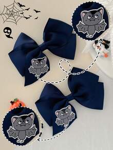 2 chiếc hộp đựng 4 inch phụ kiện tóc Halloween nơ tóc cho bé gái nơ tóc thời trang cho bé gái kèm kẹp cho lễ hội Halloween tiệc trường học - A - Xem 8
