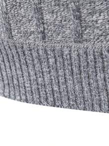 Men's Winter Clothing With Fleece Sweater Pullover, Half Cardigan, Solid Color Stand Up Collar Knitted Sweater - 淺灰色 - 查看 4