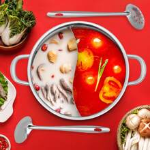 30cm/11.81in Stainless Steel Cooking Pot With Divider, Pot With Glass Lid, Cooking Pot With Spoon/Licking Spoon - Silver - View 4