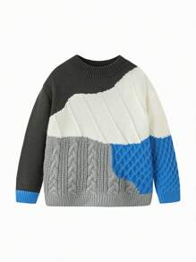 mini bala Boys Girls Knit Sweater Winter Stylish Color Block Top