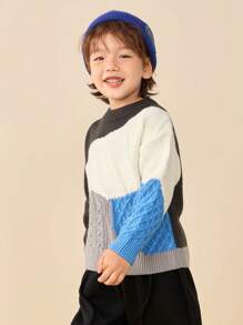 mini bala Boys Girls Knit Sweater Winter Stylish Color Block Top