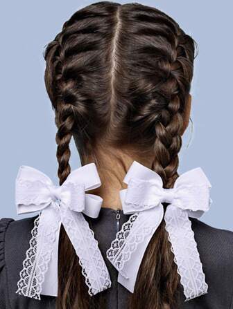 2pcs/Set Girl's White Lace Bow Design Stretchy Hair Ties, Sweet Lace Cord Scrunchies Ponytail Holders, Hair Bobbles ,Gym Sport Outfit ,Gifts ,Hair Rope Hair Accessories