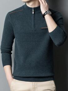 Winter Half Turtleneck Thickened Knitted Sweater With Zipper