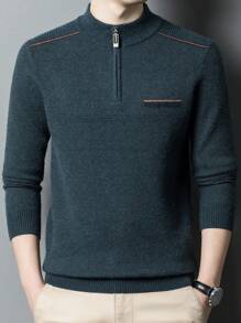 Winter Half Turtleneck Thickened Knitted Sweater With Zipper