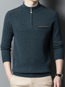 Winter Half Turtleneck Thickened Knitted Sweater With Zipper