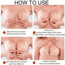 1對女士無肩帶矽膠粘合內衣推拉式自粘乳貼防走光透氣隱形胸罩,適用於婚紗、無肩帶服裝或晚禮服 - 杏色 - 查看 6