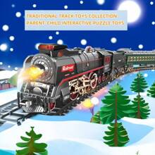 Vintage Train Set, Steam Locomotive Cars And Tracks Electric Rechargeable Train Toys With 3 Smoke Horns And Lights, Christmas Toys - Tàu cổ điển 625B - Xem 5