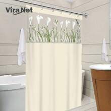 Printed PVC Shower Curtain For Bathroom Anti-Mold With Hooks - 黑色 - 查看 2