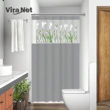 Printed PVC Shower Curtain For Bathroom Anti-Mold With Hooks - 黑色 - 查看 4