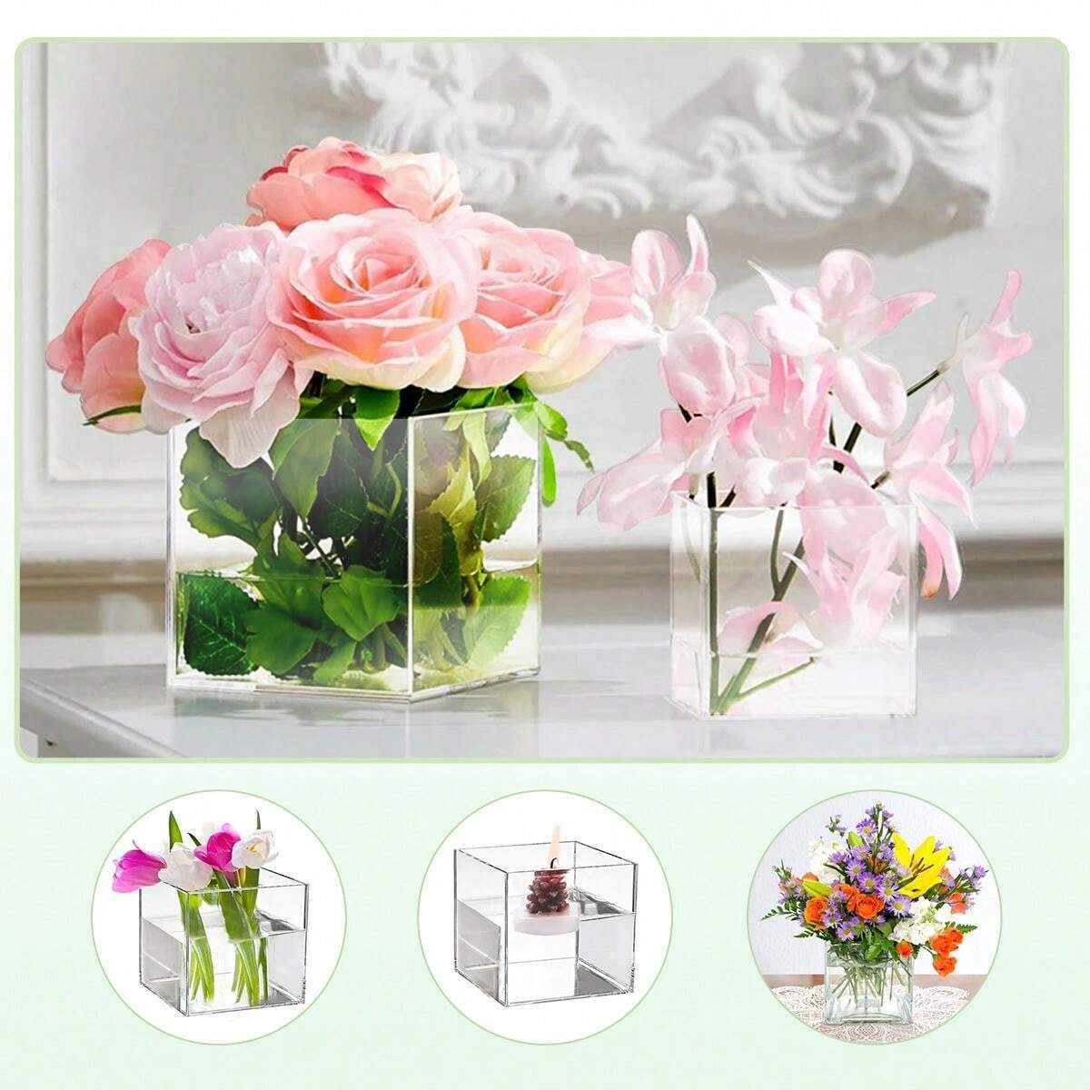 1/6/8/10 Pieces Elegant Square Acrylic Vase Sturdy Clear Acrylic Vase