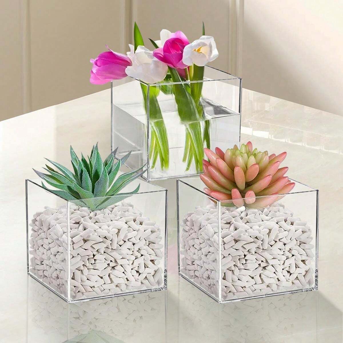 1/6/8/10 Pieces Elegant Square Acrylic Vase Sturdy Clear Acrylic Vase