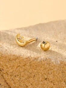 1 chiếc khuyên tai hình mặt trăng và ngôi sao bằng hợp kim đồng khảm sụn tai, nhỏ nhắn và tinh tế bằng thép không gỉ 316L dạng thanh thẳng tròn dành cho phụ nữ đeo hàng ngày - Vàng - Xem 4