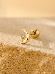1 chiếc khuyên tai hình mặt trăng và ngôi sao bằng hợp kim đồng khảm sụn tai, nhỏ nhắn và tinh tế bằng thép không gỉ 316L dạng thanh thẳng tròn dành cho phụ nữ đeo hàng ngày - Vàng - Xem 1