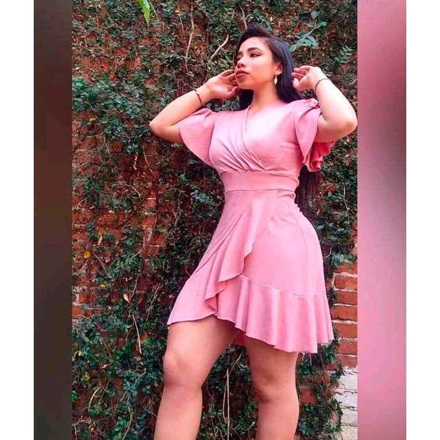 V-Cut Ruffle Dress - Dusty Pink - View 1