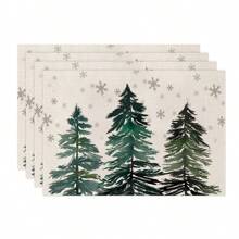 1 pièce/4 pièces/6 pièces Set de sets de table en lin de Noël avec des motifs de fête comme le sapin de Noël, le houx, le flocon de neige. Dessous de plat durables pour la table à manger, convenant pour la maison, le restaurant, la décoration de Noël