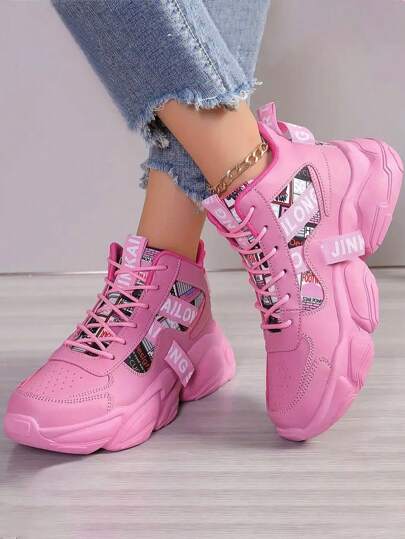 Women's Comfortable High-Top Sneakers For Outdoor Running & Basketball, Thick Soles