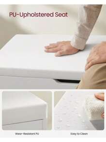 VASAGLE Shoe Bench With Cushion, Storage Bench With Padded Seat, 3 Compartments, Hidden Storage, Shelves, Living Room Lounge Hallway Bedroom, Load Capacity 150 Kg, White - White - View 7