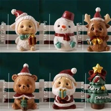 1 件/3 件树脂圣诞装饰套装 - 迷你圣诞树、圣诞老人和雪人雕像，适用于桌面和架子展示 - 适合家庭、办公室和派对节日装饰、万圣节、万圣节装饰的完美节日礼物 - 彩色 - 查看 5