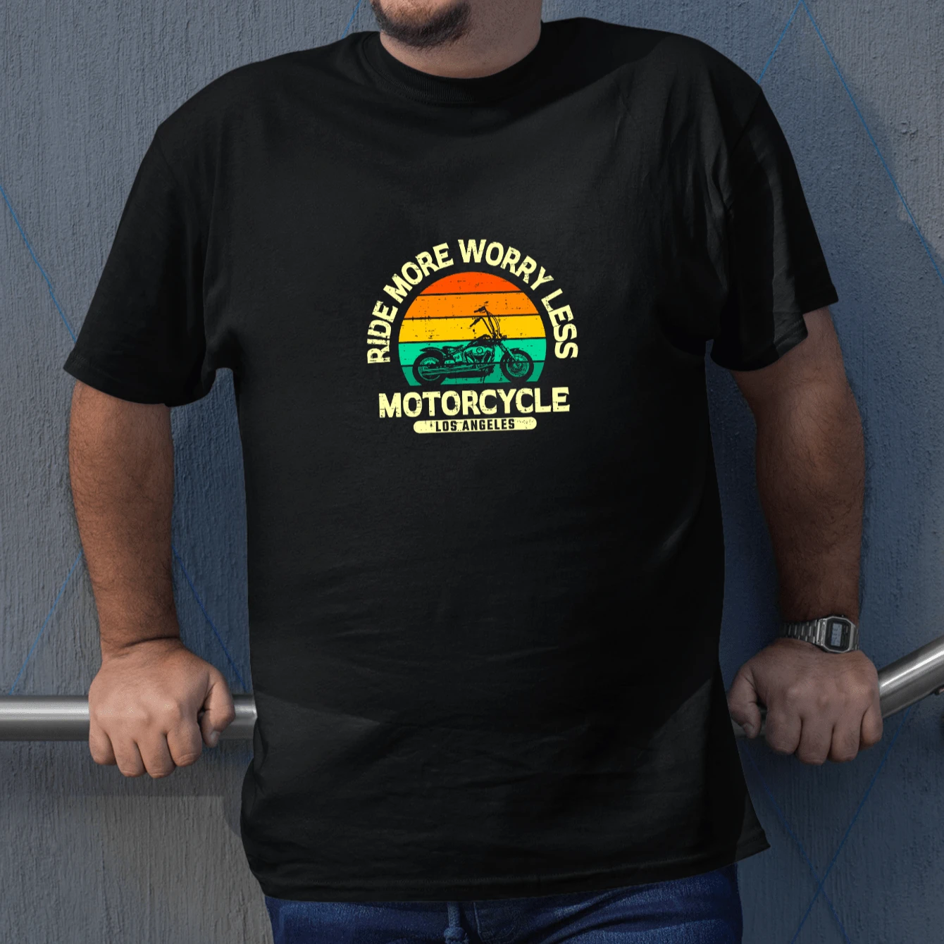 Men's Plus Size Streetwear T-Shirt Motorcycle Los Angeles Print Short Sleeve 100% Cotton Basic - 黑色 - 查看 1