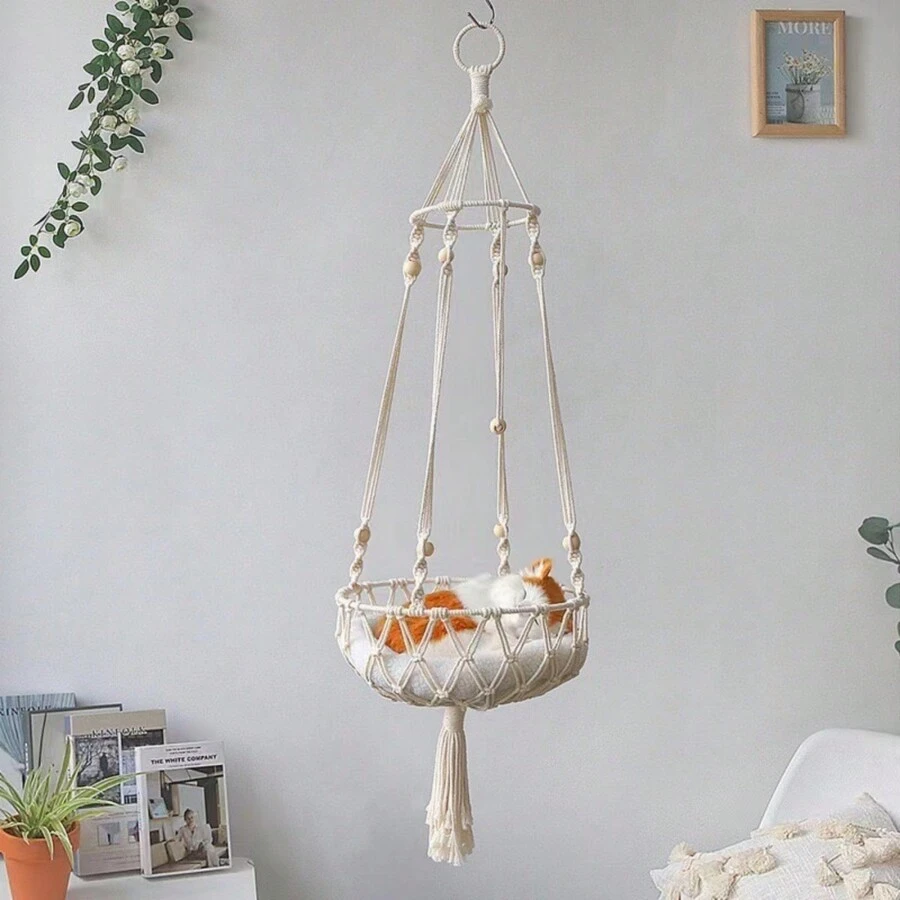 Hanging Cat Swing Bed, Braided Rope Cat Hammock Basket, Comfortable Pet