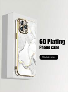 Iphone 16 1pc 6D 白色电镀 TPU 大理石纹理图案防震手机壳兼容 iPhone、Galaxy、Redmi、OPPO 智能手机
