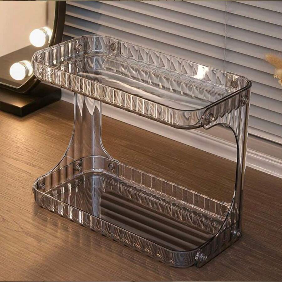 Acrylic Diamond Shelf Organizer Makeup Holder Cosmetics Organization Beauty Lines 2 Floors - Xám - Xem 1