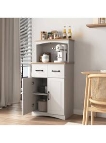 Wooden Kitchen Cabinet White Pantry Storage Microwave Cabinet,With Storage Drawer,Made Of Premium Mdf Board,Sturdy And Safety,Ample Storage Space,White.,Victory Store