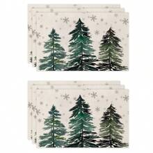 1 pièce/4 pièces/6 pièces Set de sets de table en lin de Noël avec des motifs de fête comme le sapin de Noël, le houx, le flocon de neige. Dessous de plat durables pour la table à manger, convenant pour la maison, le restaurant, la décoration de Noël