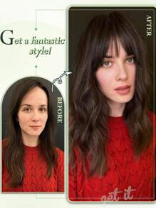 Clip de flequillo, clip francés de pelo sintético natural grueso y peluca completa con flequillo recto y patillas para mujeres y niñas, accesorio de pelo rubio de 6 pulgadas