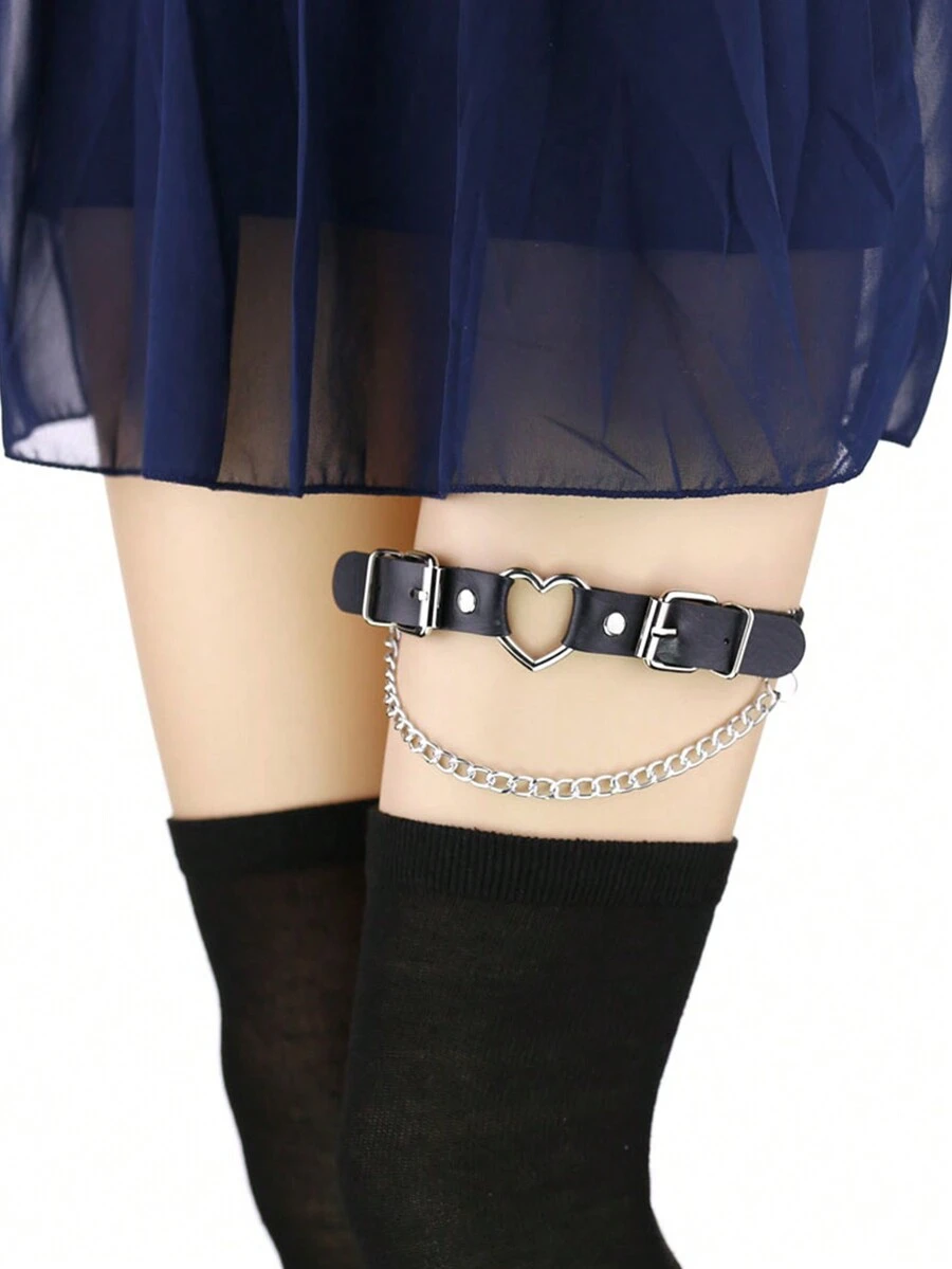 1 chiếc trang sức dây chuyền chân hình trái tim bạc phong cách Punk - Bạc - Xem 1