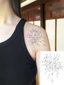 1 件防水临时纹身贴纸，星光烟花，闪耀设计，适合时尚爱好者 - 黑色 - 查看 1