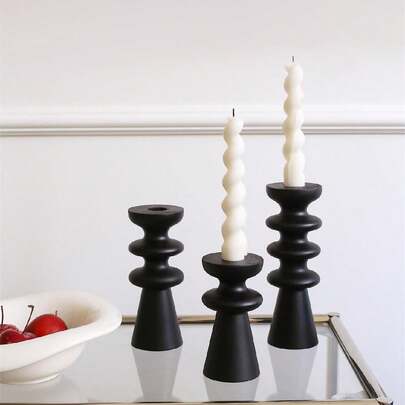 1 件简约黑色环形烛台，复古香薰烛台，法式高黑色烛台，小众木制烛台，适用于家居装饰、厨房、餐厅、节日装饰、礼物
