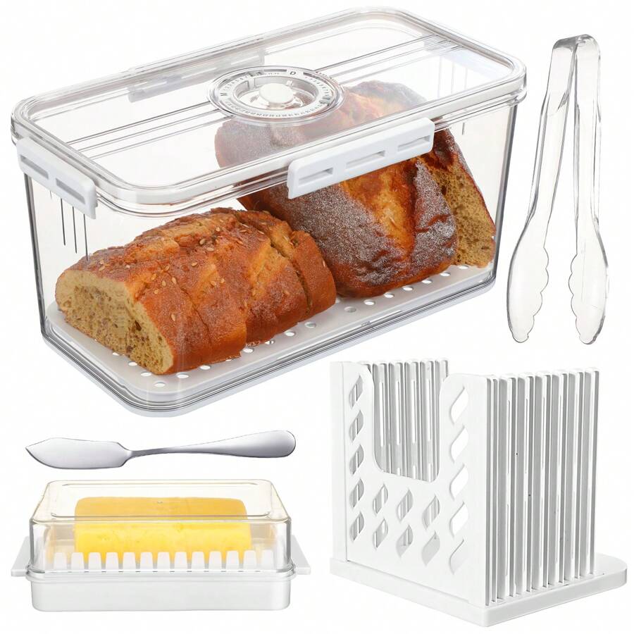 Airtight Bread Box For Kitchen Countertop Butter Dish With Lid And