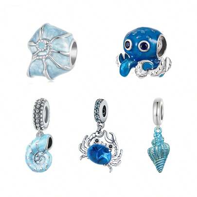 1 Stück Ozean Serie Perlen, Krebs/Muschel/Oktopus Design, modisches silbriges Legierung DIY Schmuckzubehör, Halbfertige Schmuckzubehörteile