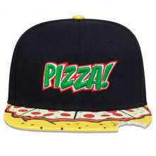 1Piece Men PIZZA Letter Embroidered Hip Hop Hat Outdoor Adjustable Sunscreen Leisure Hat Spring Summer Travel Tourism Beach Vacation - 黑色 - 查看 2