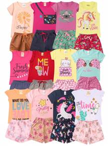 Assorted Kit 6 Pieces Of Children's Clothing For GIRLS - 3 T-Shirts + 3 Bermuda Shorts Xx - Nhiều màu - Xem 2