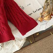 Young Girls Cable Knitted Round Neck Cardigan - Red - View 3